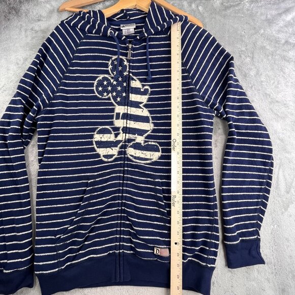 Disney Parks Hoodie Mens Medium Mickey American Flag Full Zip USA Striped Cotton - Picture 6 of 12